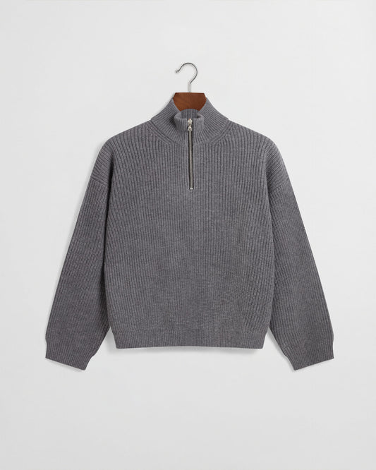 Merino Knit Q-Zip Sweater - Grey