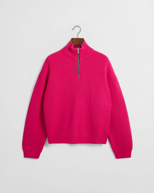 Merino Knit Q-Zip Sweater - Hot Pink