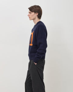 Varsity Knit Intarsia Sweater - Navy & Orange