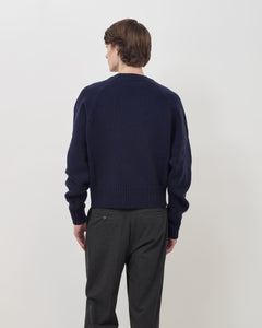 Varsity Knit Intarsia Sweater - Navy & Orange