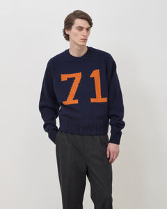 Varsity Knit Intarsia Sweater - Navy & Orange